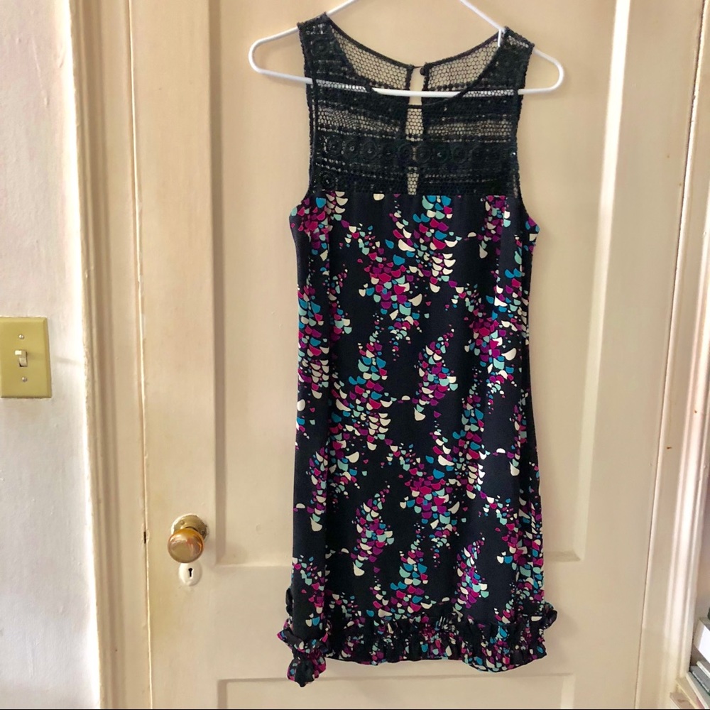 Vintage Y2K Frock Tracy Reese Crochet Ruffle Hem Silk Dress S
